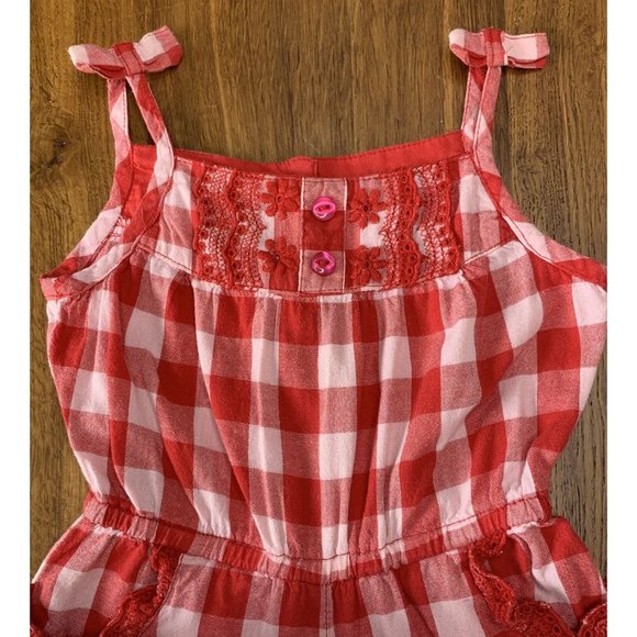 MONSOON Baby Girls Romper 3-6 Embroidered Red & White Checks Infant Playsuit - Picture 3 of 7